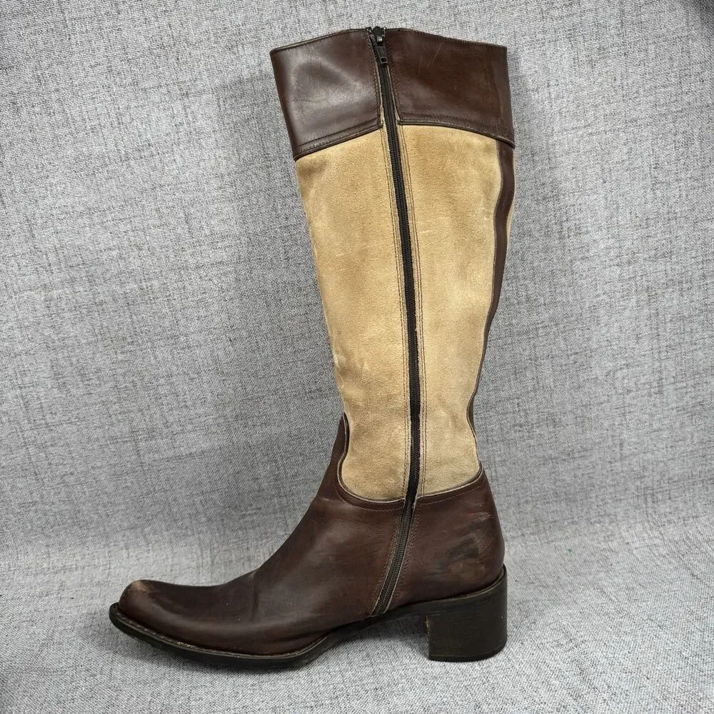 Coach Boots Womens 8.5 B Olivia Knee High Riding Two Tone Brown Leather Suede